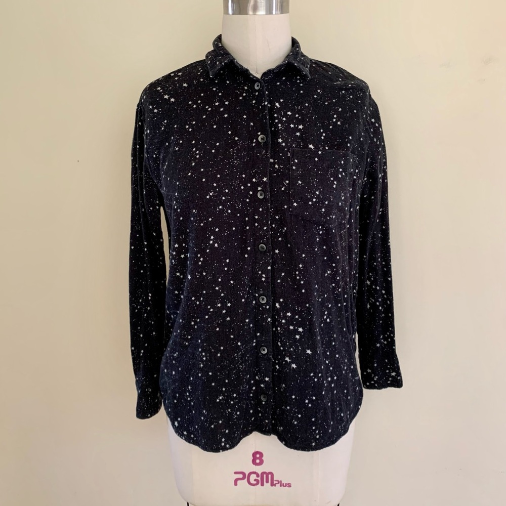 Madewell Black Oversized Ex-Boyfriend Flannel Shirt in Star Print Size XXS